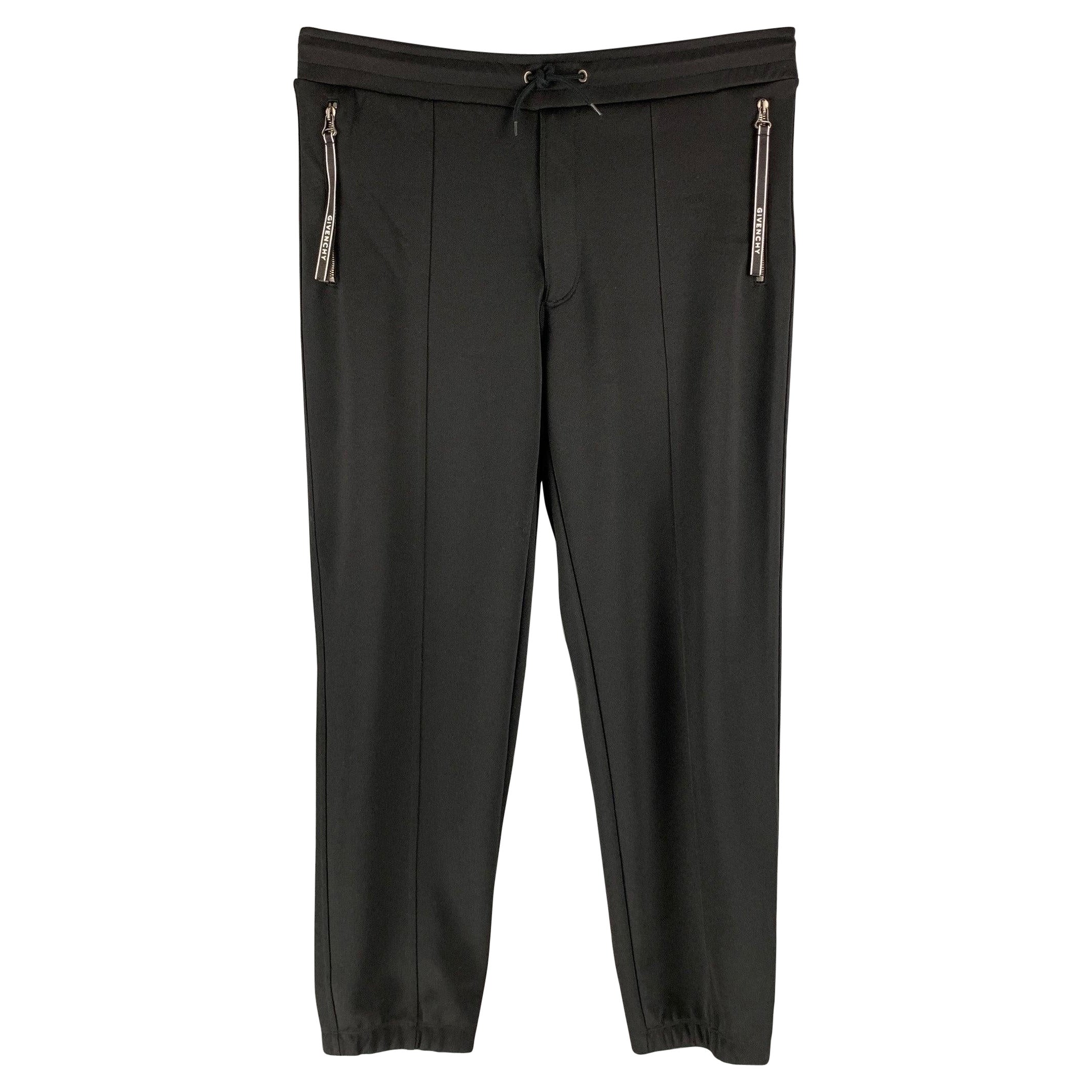 GIVENCHY Size L Black Solid Polyester Cotton Sweatpants Casual Pants For Sale