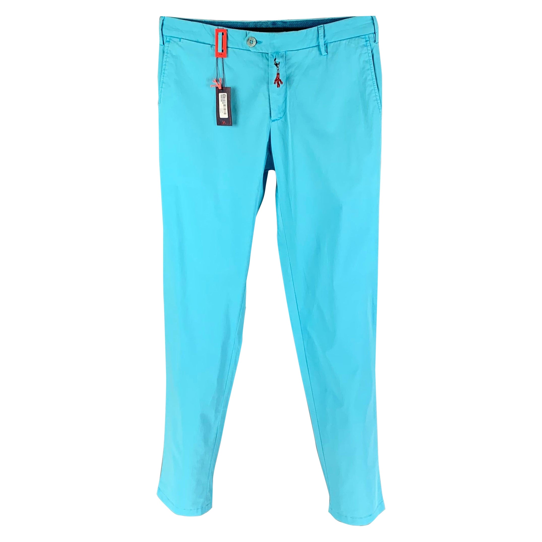 ISAIA Size 32 Aqua Cotton Zip Fly Casual Pants For Sale
