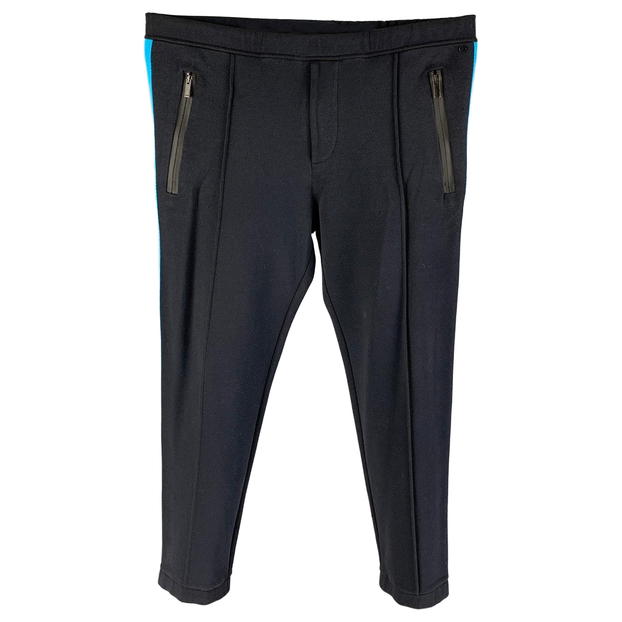 FENDI Taille 36 Pantalon de survêtement en coton mélangé à rayures bleu marine en vente