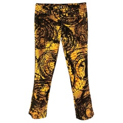JUST CAVALLI Size 29 Yellow Black Graphic Print Cotton Zip Casual Pants