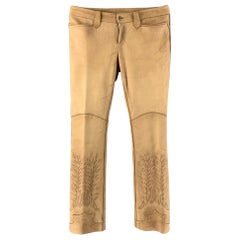 RALPH LAUREN BLUE LABEL Size 10 Beige Leather Embroidered Western Casual Pants