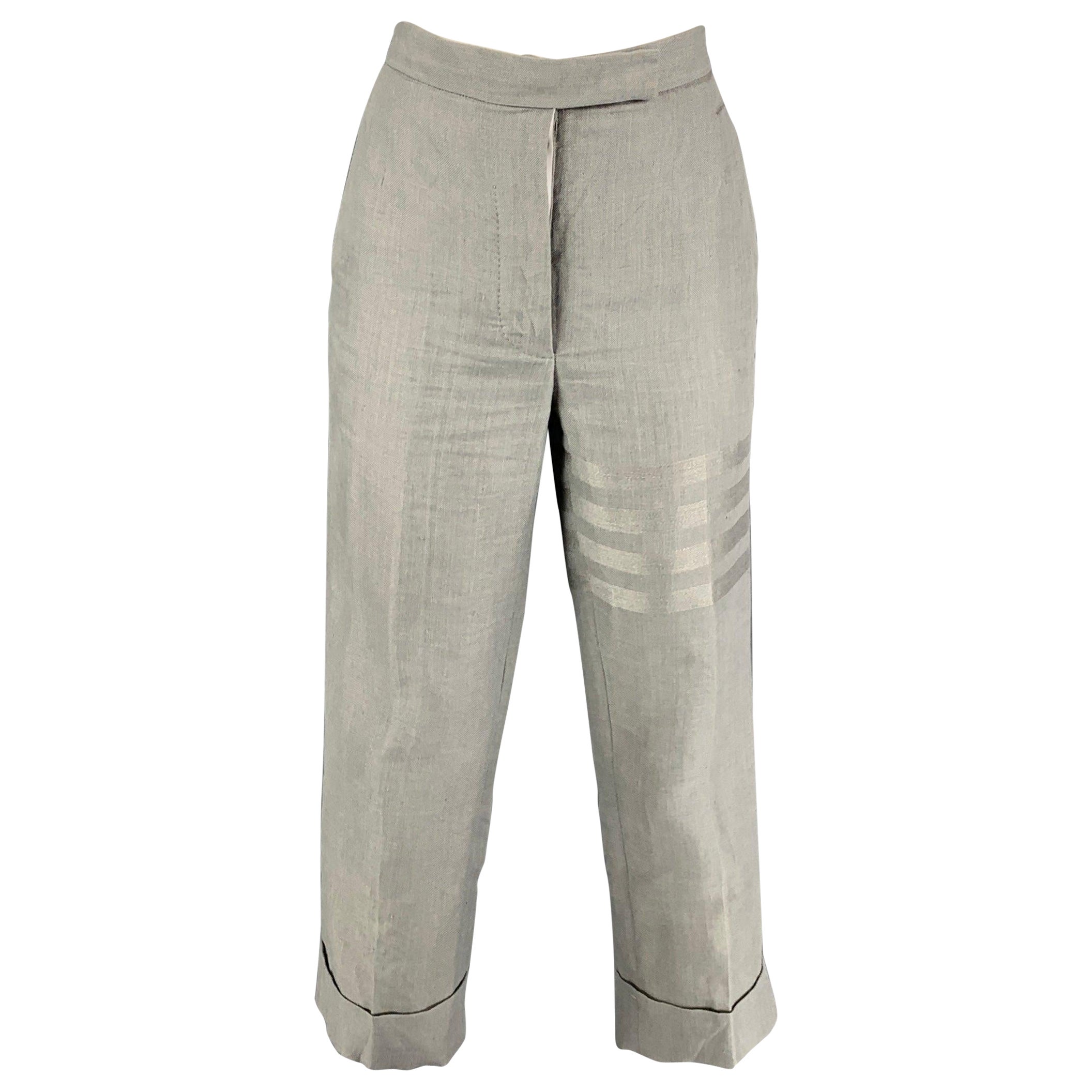 THOM BROWNE Size 0 Light Gray Linen High Waisted Casual Pants For Sale
