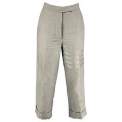 THOM BROWNE Taille 0 - Pantalon casual à taille haute en lin gris clair