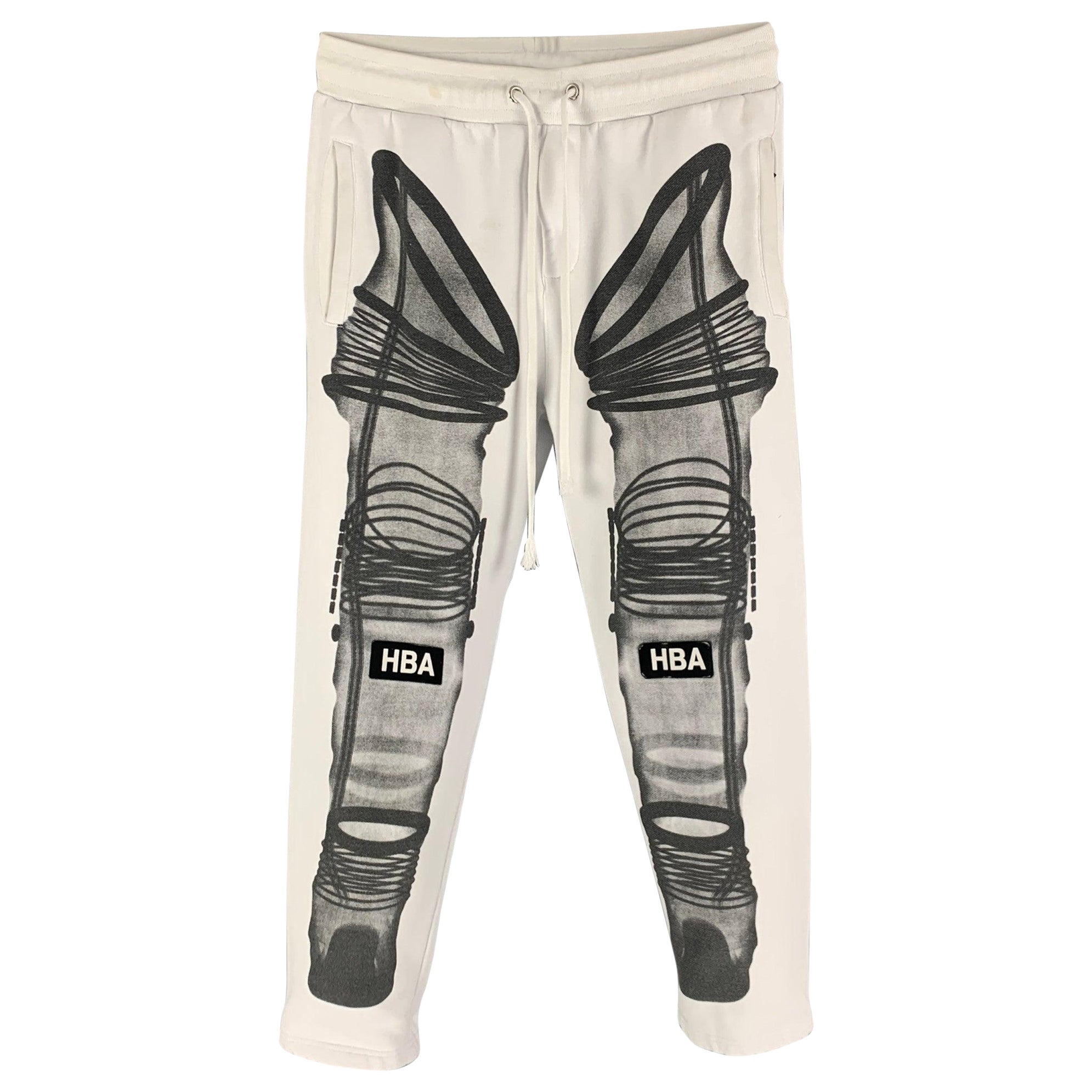 HOOD BY AIR Size M White Black Astronaut X Ray Print Cotton Sweatpants For Sale
