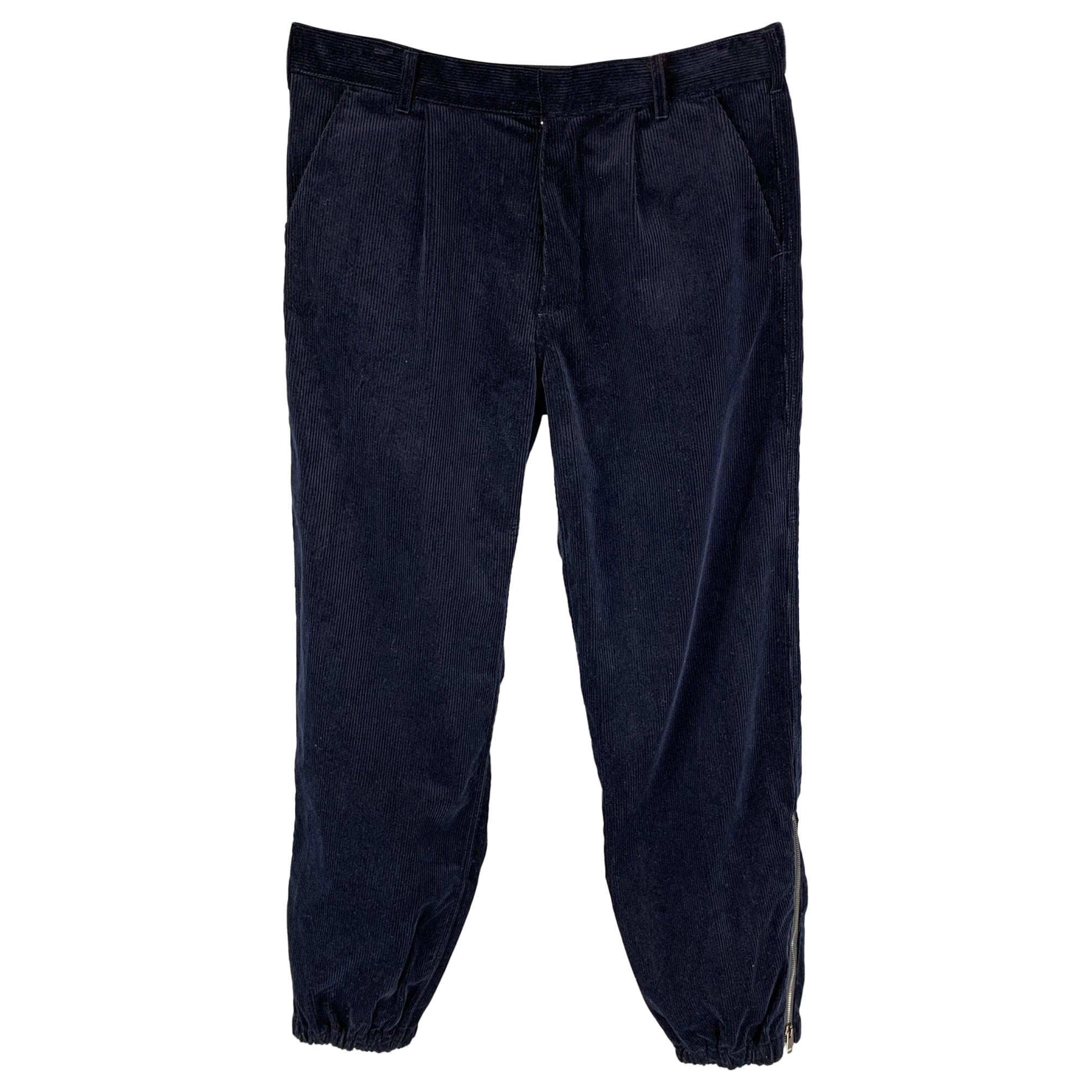 GIVENCHY Size 32 Navy Blue Relaxed Corduroy Combat Trousers For Sale
