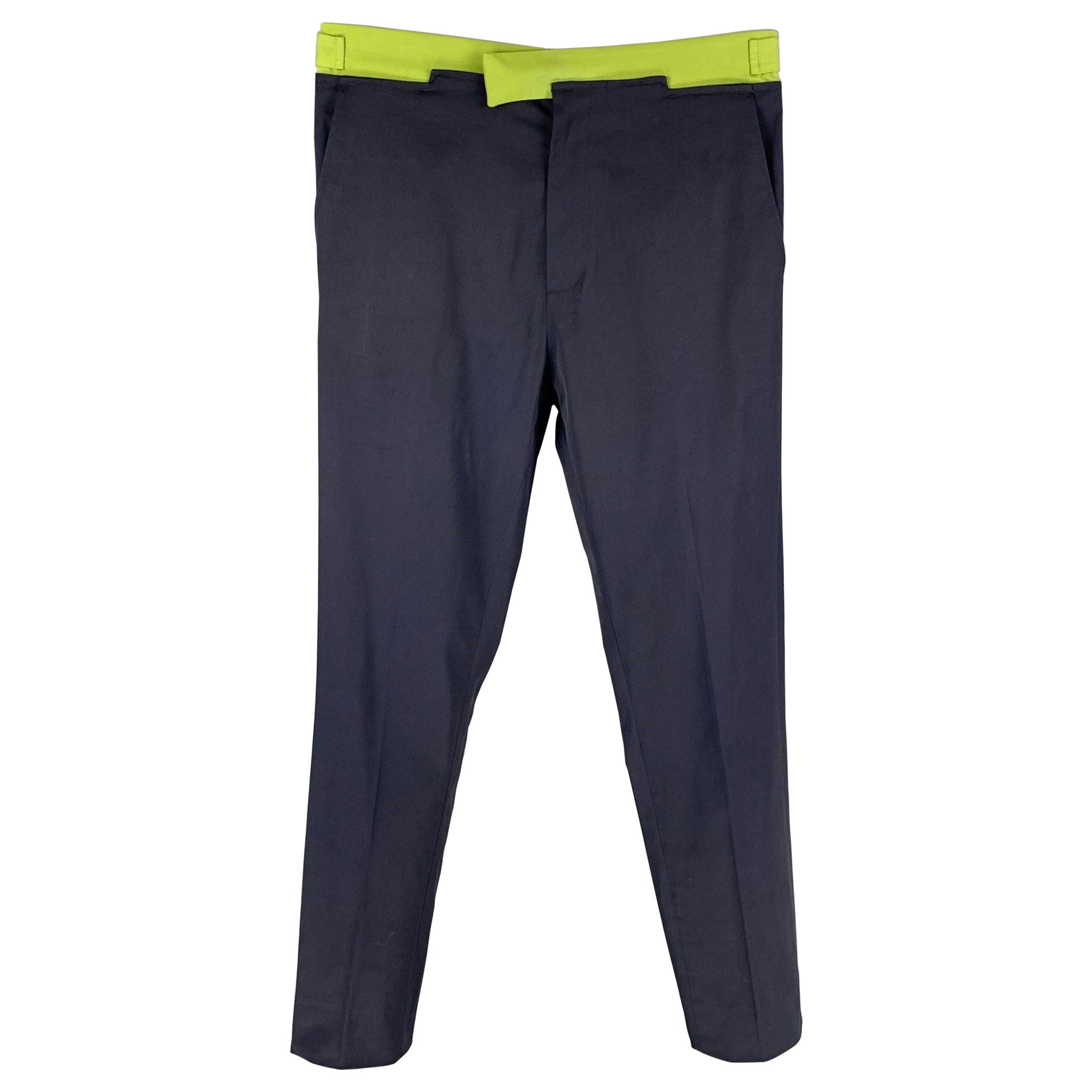 BOTTEGA VENETA Size 32 Blue Green Color Block Wool Cupro Casual Pants For Sale