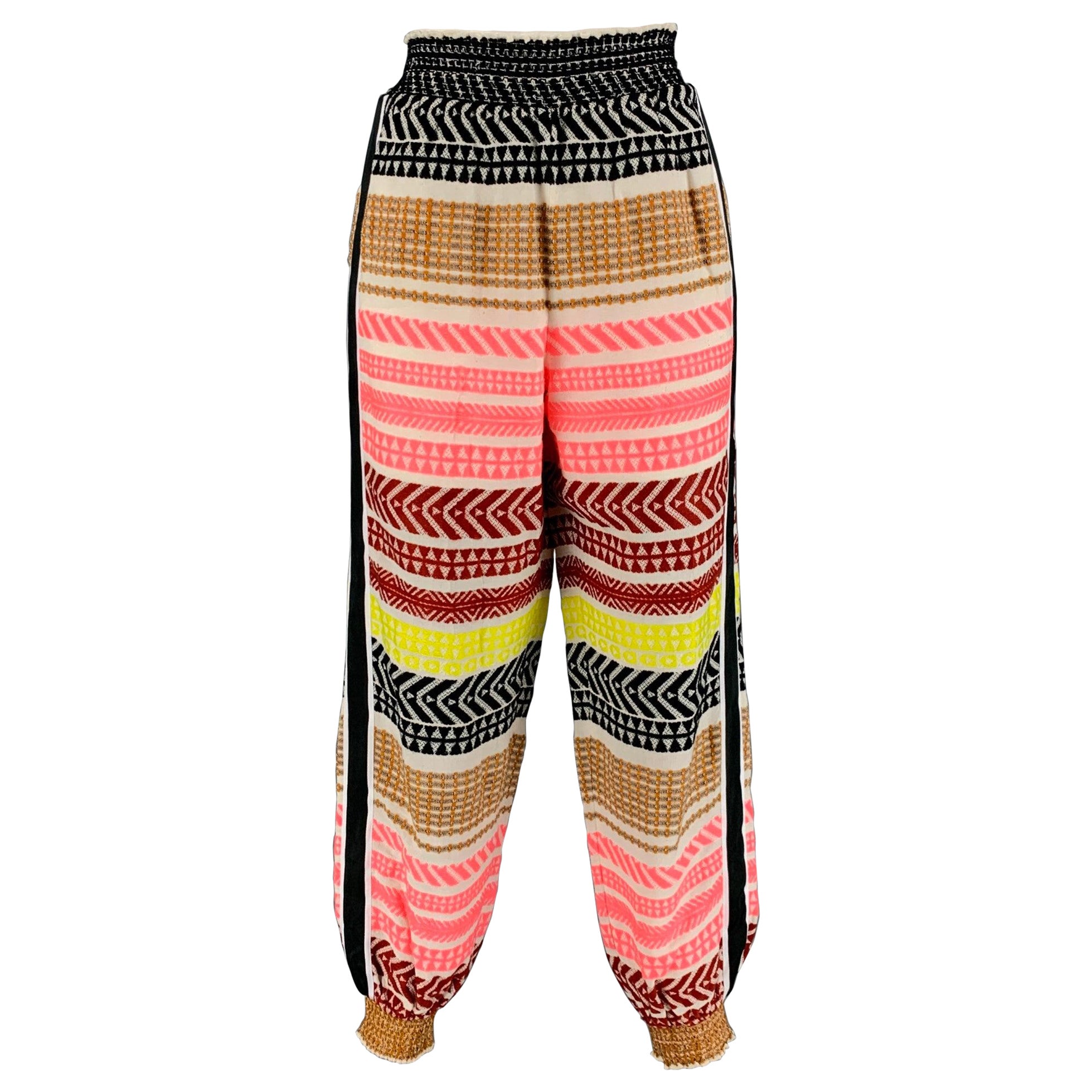ALICE + OLIVIA Size S Multi-Color Cotton Woven Elastic Waistband Casual Pants For Sale