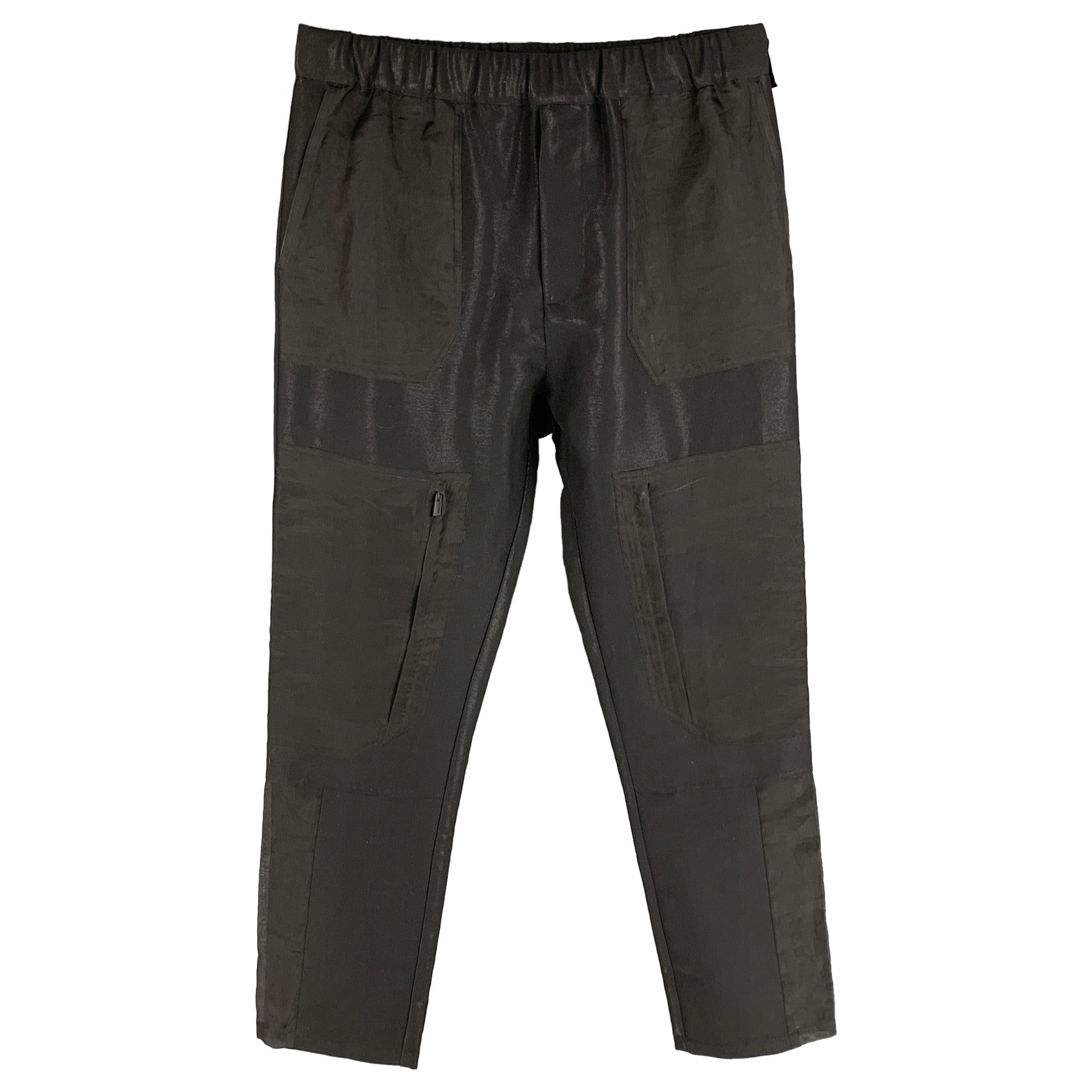 FENDI Taille 34 Pantalon Cargo Casual noir en laine vierge polyester diaphane en vente