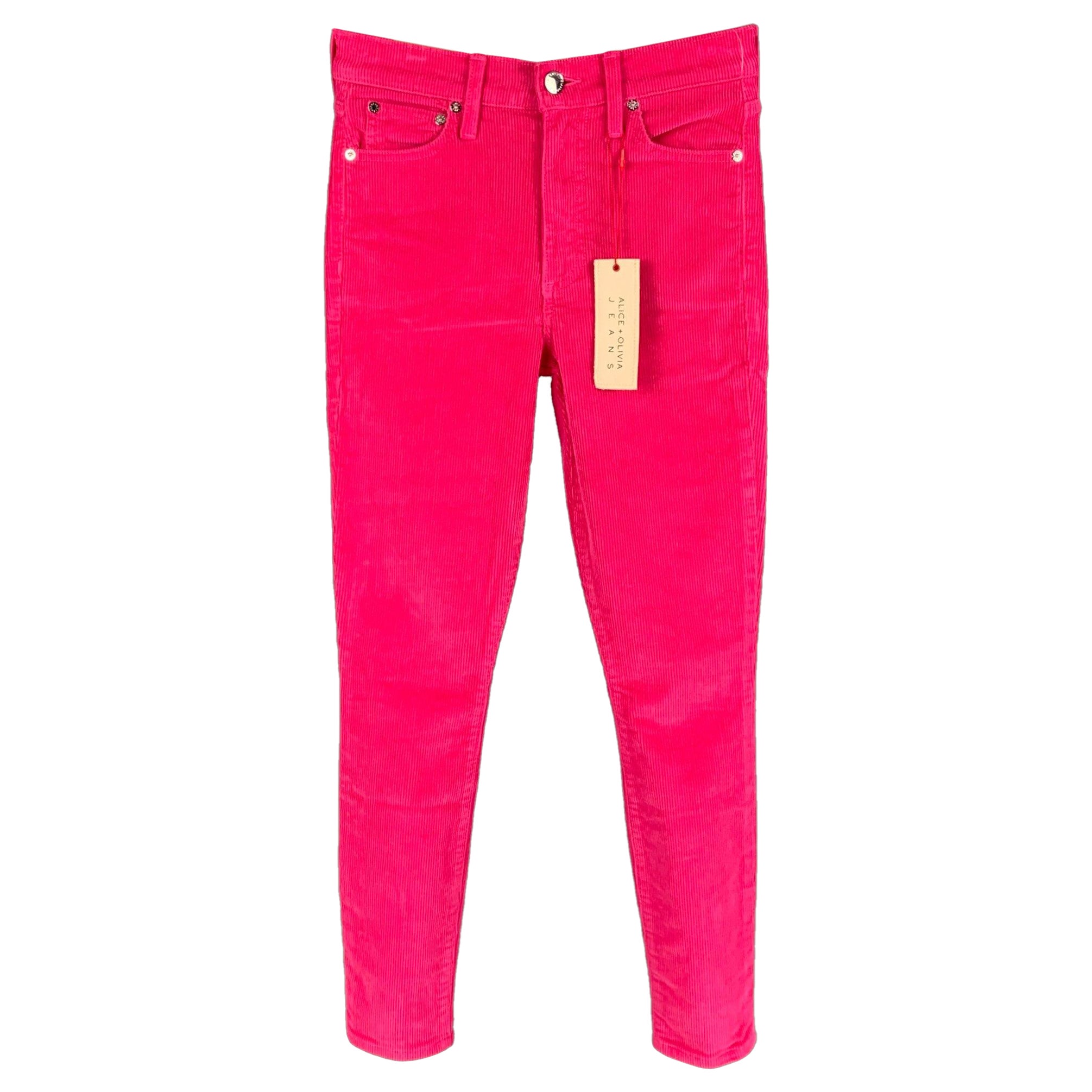 ALICE + OLIVIA - Pantalon en velours côtelé de coton rose à coupe en Jean, taille 24 en vente