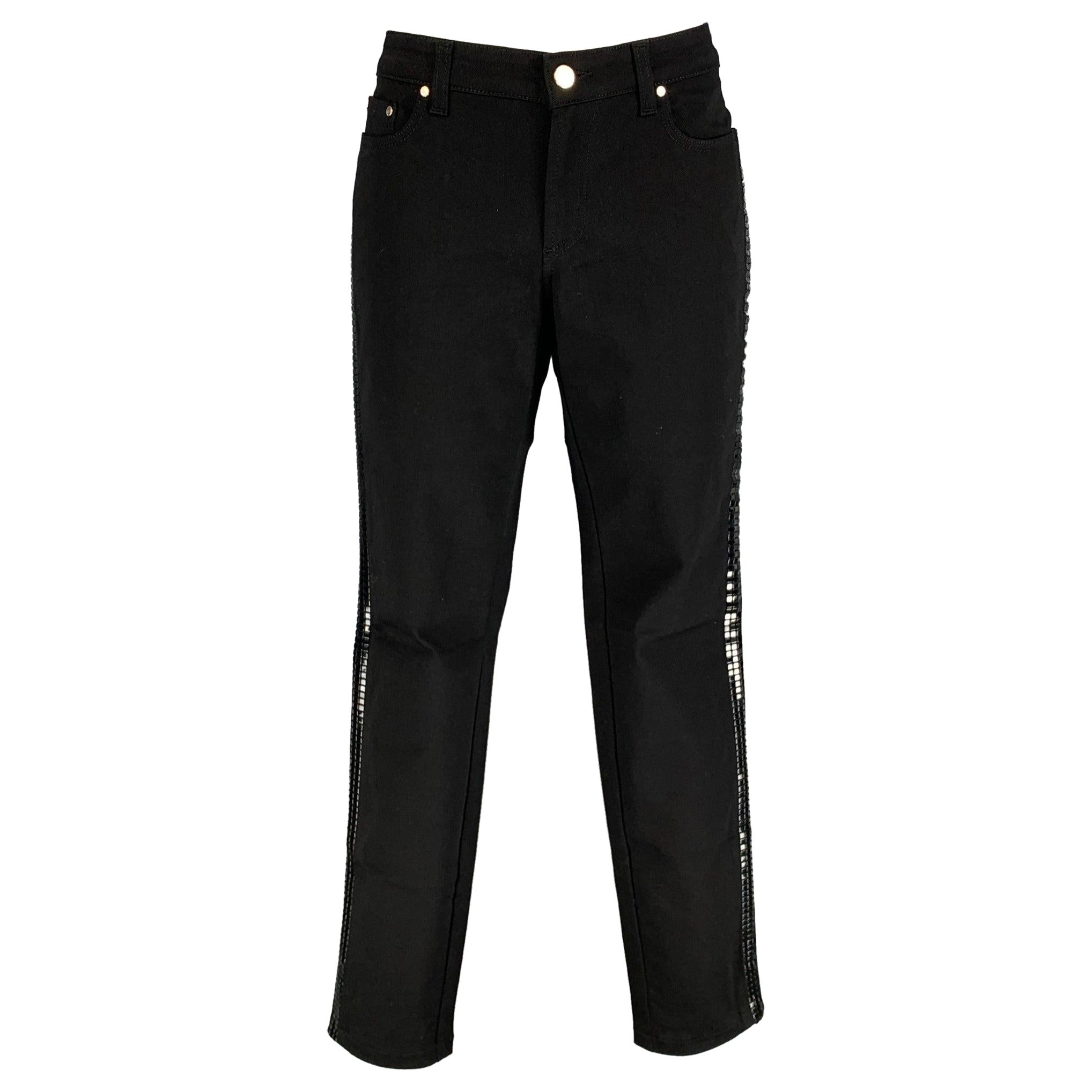 VERSACE COLLECTION Size 30 Black Cotton Blend Studded Skinny Casual Pants For Sale