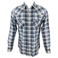 HAMILTON Size M Blue Plaid Cotton Patch Pockets Long Sleeve Shirt