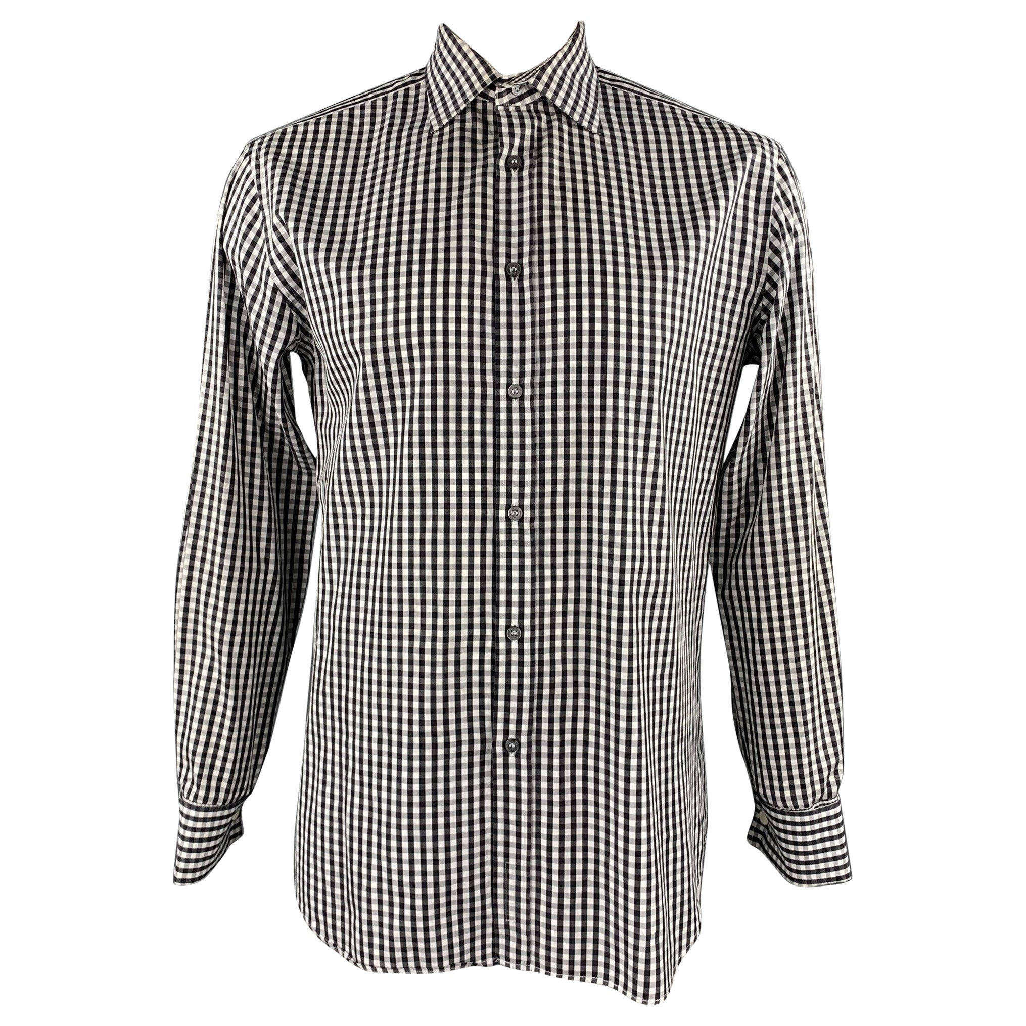 PAUL SMITH Size L Black & White Checkered Cotton French Cuff Long Sleeve Shirt For Sale