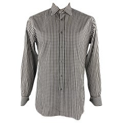 PAUL SMITH Größe L Schwarz-Weiß kariertes langärmeliges Hemd aus Baumwolle mit französischer Manschette