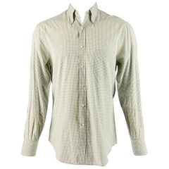 BRUNELLO CUCINELLI Size M Green Checkered Cotton Dress Shirt