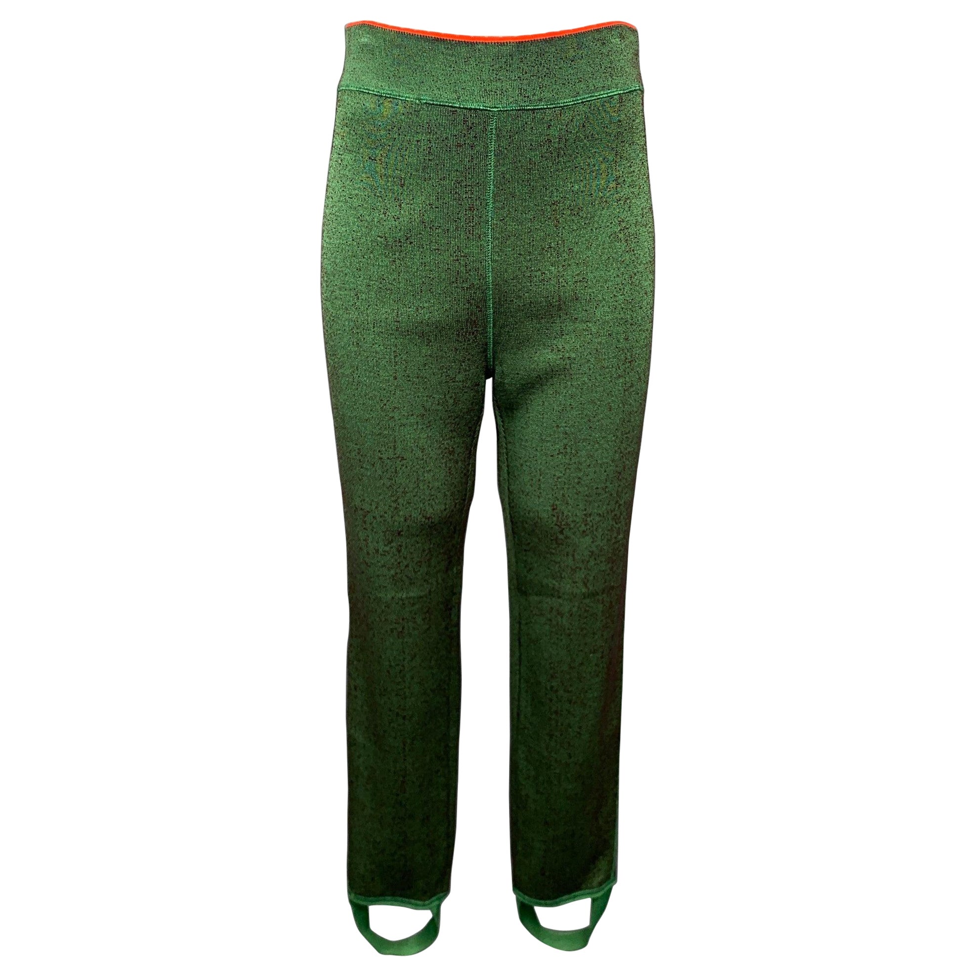 JEAN PAUL GAULTIER Size M Green Textured Wool Blend Reversible Sweatpants For Sale