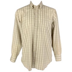 LUCIANO BARBERA Size L Beige Window Pane Cotton Button Down Long Sleeve Shirt