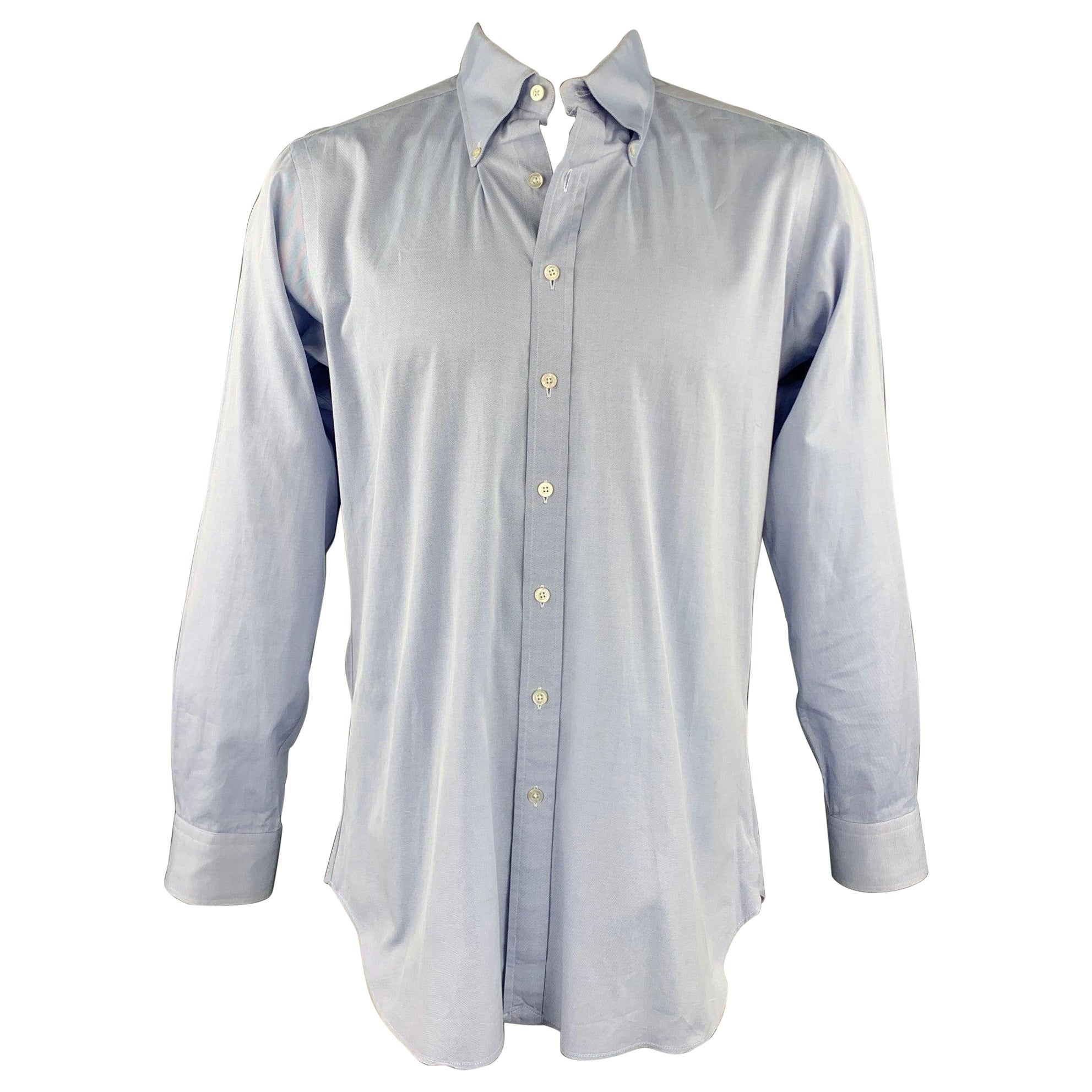 HAMILTON Size L Blue Pinstripe Cotton Button Down Long Sleeve Shirt For Sale