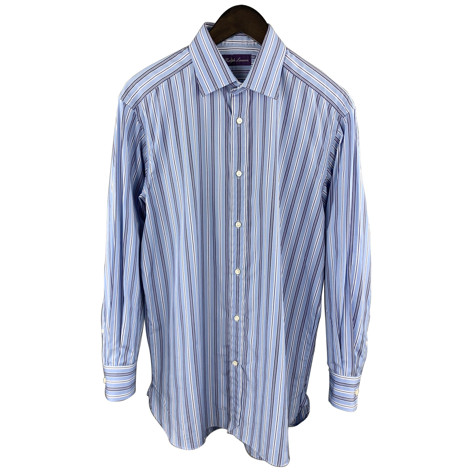RALPH LAUREN Purple Label Size M Blue Cotton Long Sleeve Shirt For Sale