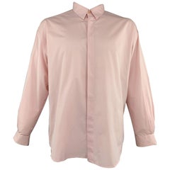 Gianni Versace Taille XL Chemise à manches longues en coton rose clair à boutons cachés