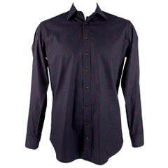 ETRO Size L Navy Burgundy Paisley Cotton Button Up Long Sleeve Shirt