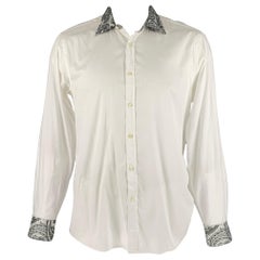 ETRO Size L White Black Diagonal Stripe Cotton Button Up Long Sleeve Shirt