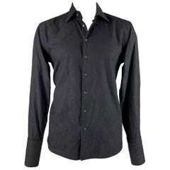 ETRO Size L Black Paisley Cotton French Cuff Long Sleeve Shirt