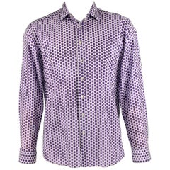 ETRO Size L Purple White Polka Dot Cotton Button Up Long Sleeve Shirt