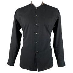 ETRO Size L Black Brown Dots Wool Collarless Long Sleeve Shirt (Chemise à manches longues sans col)