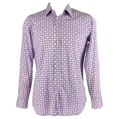 ETRO Size L Purple White Rhombus Cotton Button Up Long Sleeve Shirt