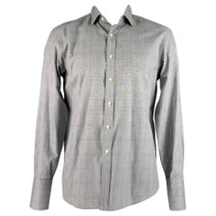 RALPH LAUREN Größe L Grau kariertes langärmeliges Hemd aus Baumwolle mit französischer Manschette