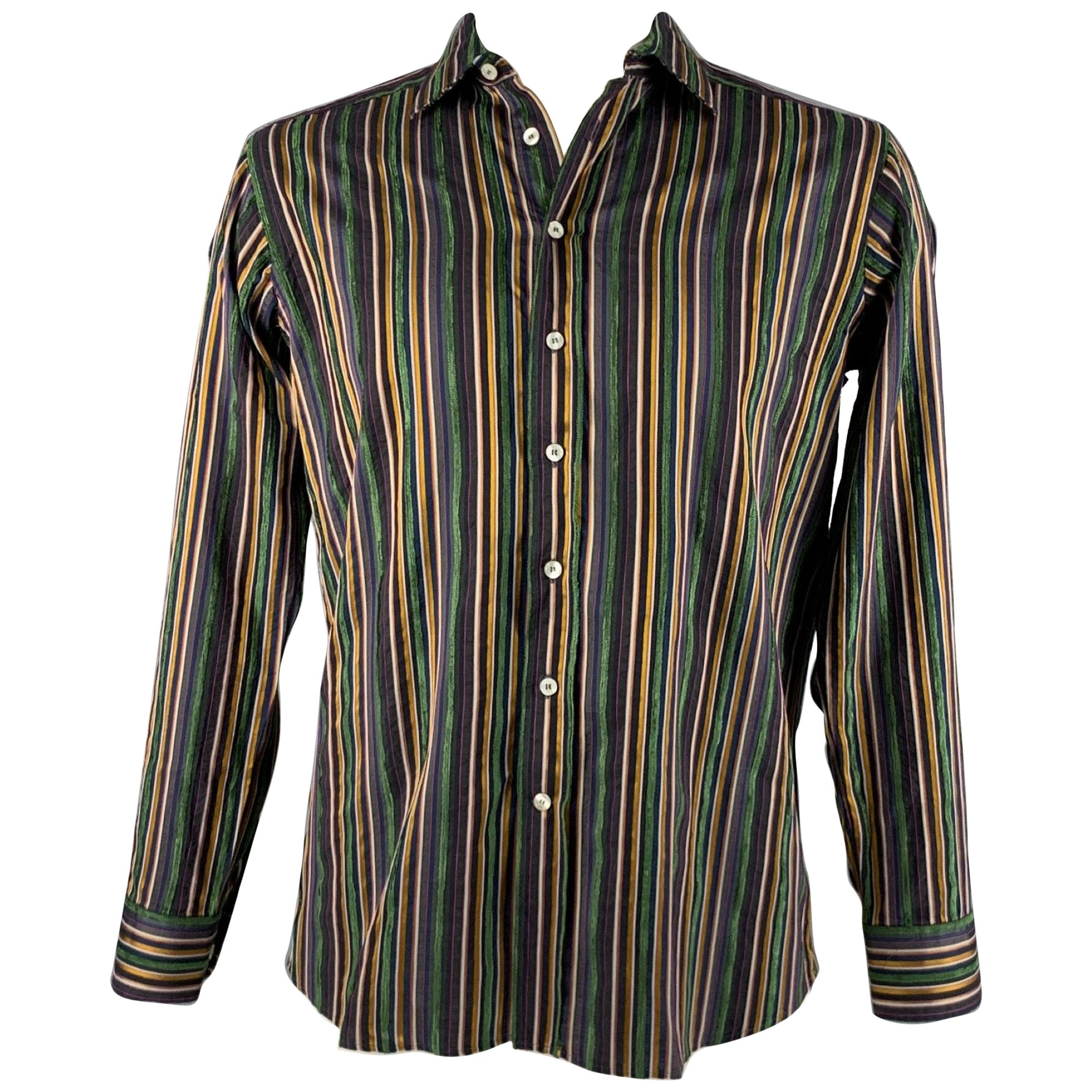 ETRO Size L Multi-Color Stripe Cotton Blend Button Up Long Sleeve Shirt For Sale
