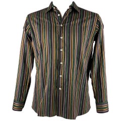 ETRO Size L Multi-Color Stripe Cotton Blend Button Up Long Sleeve Shirt