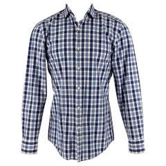 HUGO BOSS Size M Blue White Plaid Cotton Long Sleeve Shirt