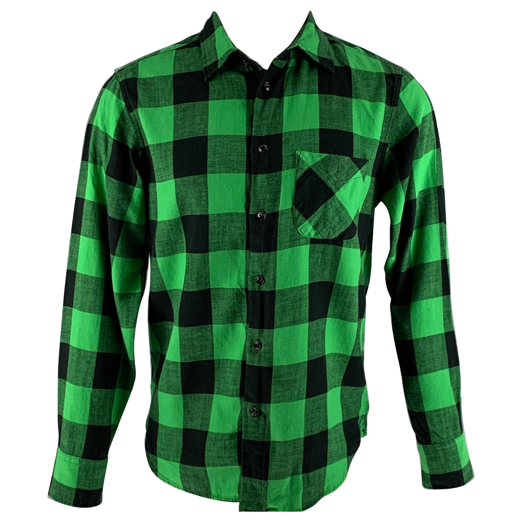 RAG & BONE Size S Green Black Checkered Cotton One Pocket Long Sleeve Shirt For Sale