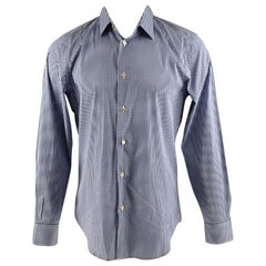 PAUL SMITH Size M Blue White Gingham Cotton Elastane Long Sleeve Shirt
