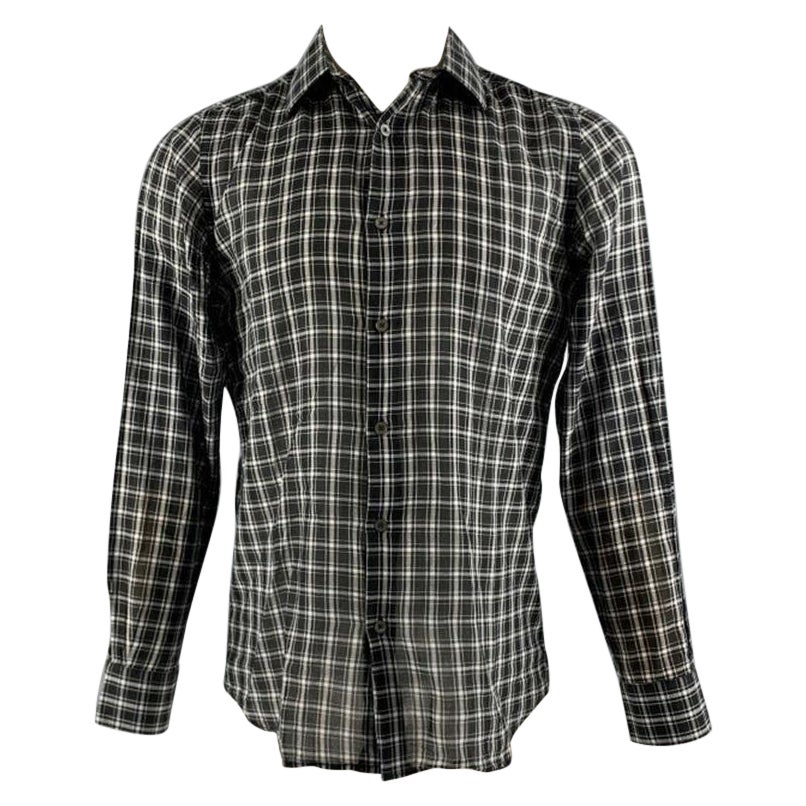 PAUL SMITH Size M Black White Plaid Cotton Long Sleeve Shirt For Sale