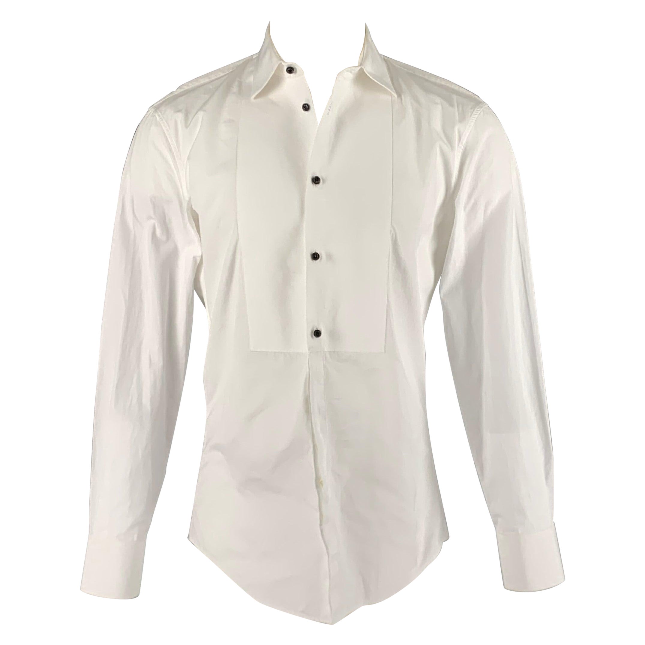 DSQUARED2 Size S White Cotton Tuxedo Long Sleeve Shirt For Sale
