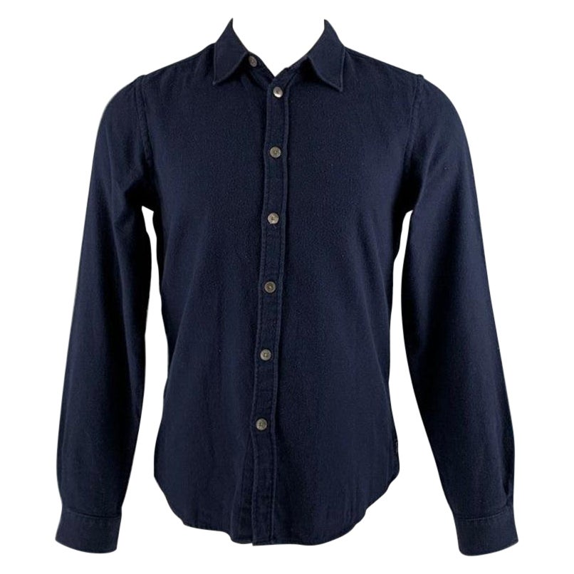 PAUL SMITH Size M Navy Twill Cotton Long Sleeve Shirt For Sale