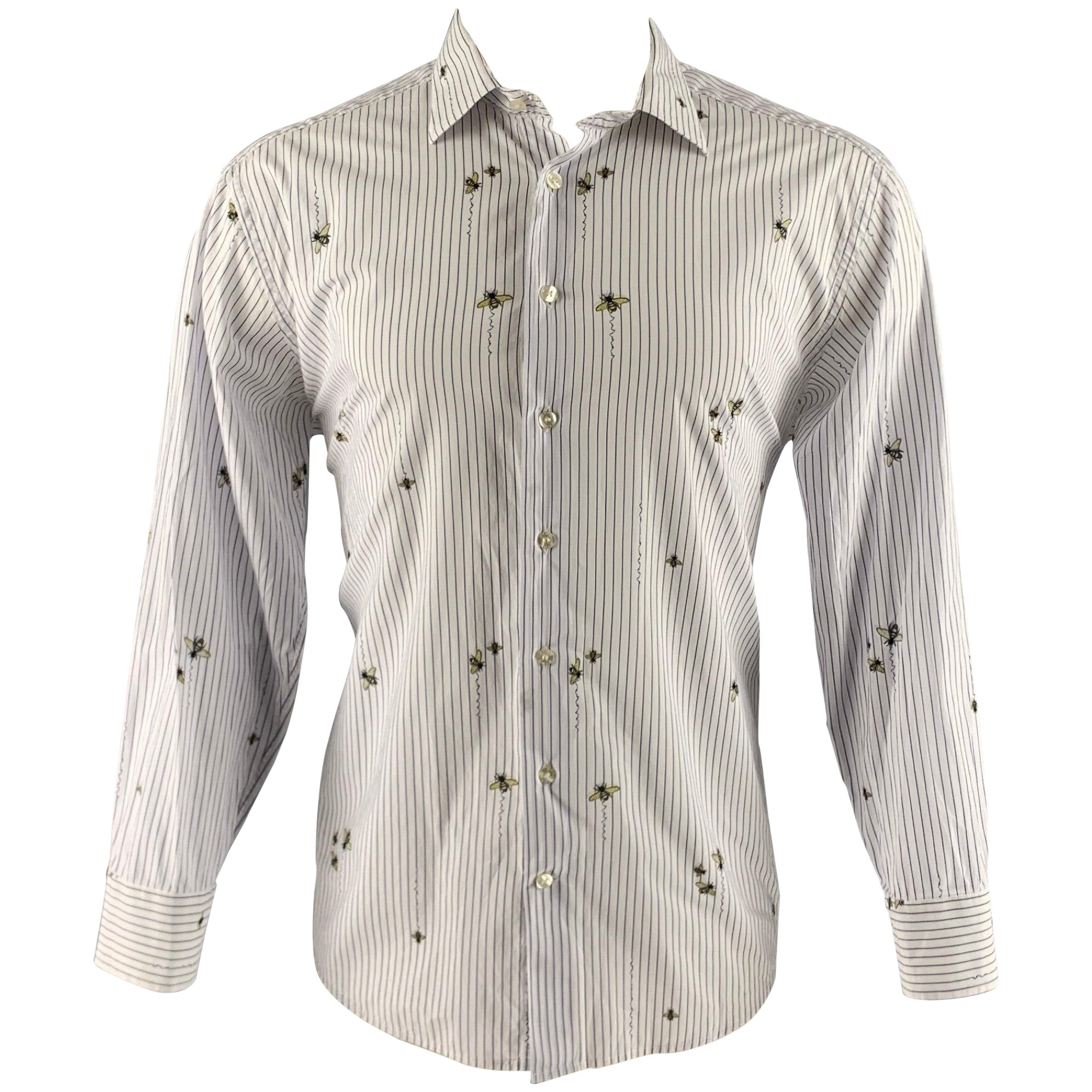 ETRO Size M White Purple Stripe Cotton Button Up Long Sleeve Shirt For Sale