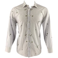 ETRO Size M White Purple Stripe Cotton Button Up Long Sleeve Shirt