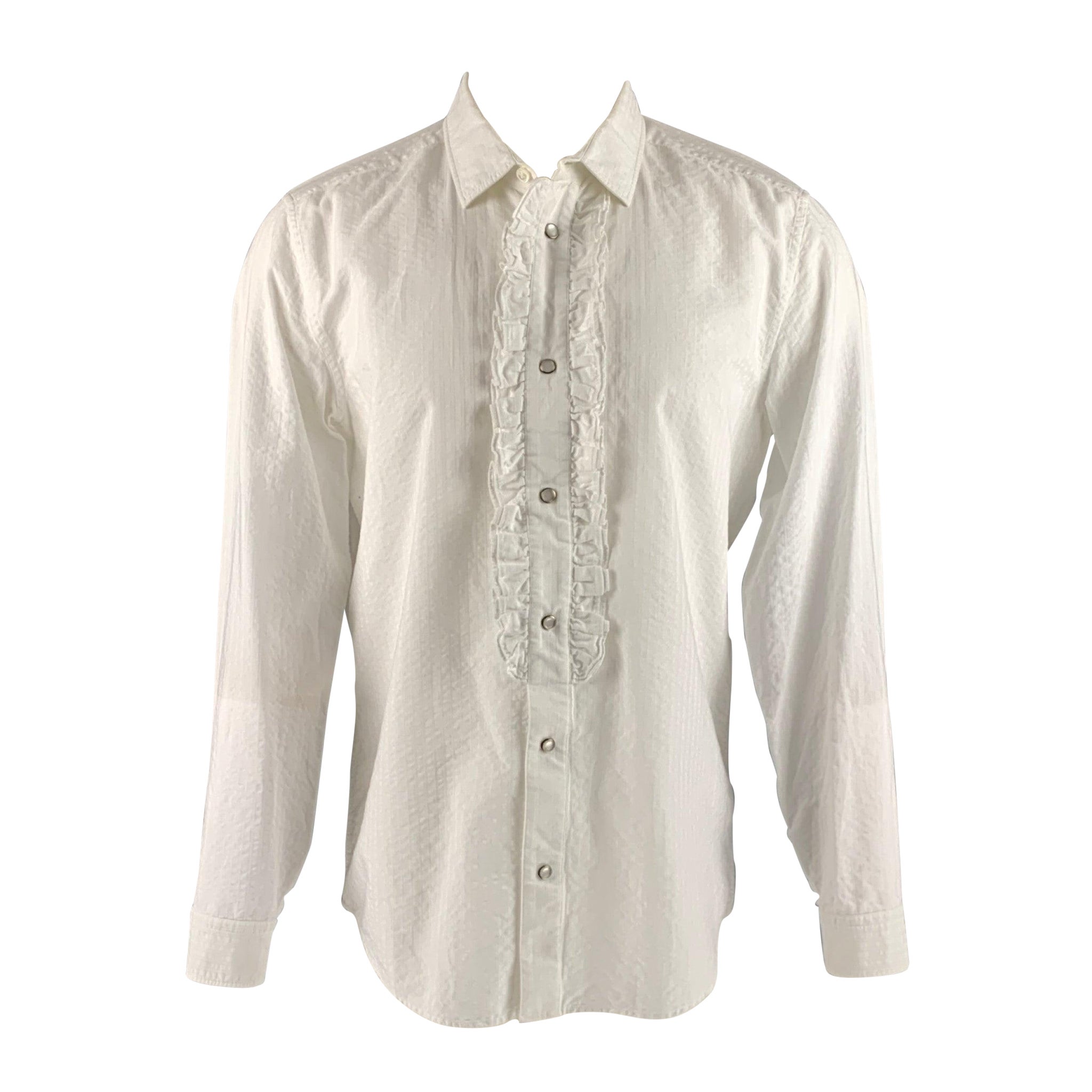 MARC JACOBS Size M White Seersucker Cotton Snaps Long Sleeve Shirt For Sale