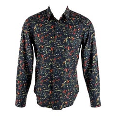 PAUL SMITH Size M Navy Multi-Color Floral Cotton Long Sleeve Shirt