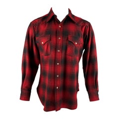 PENDLETON Size M Red Black Plaid Virgin Wool Western Long Sleeve Shirt (Chemise à manches longues en laine vierge)