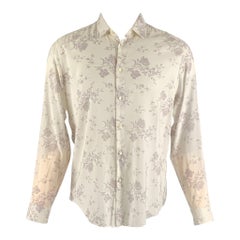 JOHN VARVATOS Size S Off White Lilac Floral Cotton / Viscose Long Sleeve Shirt