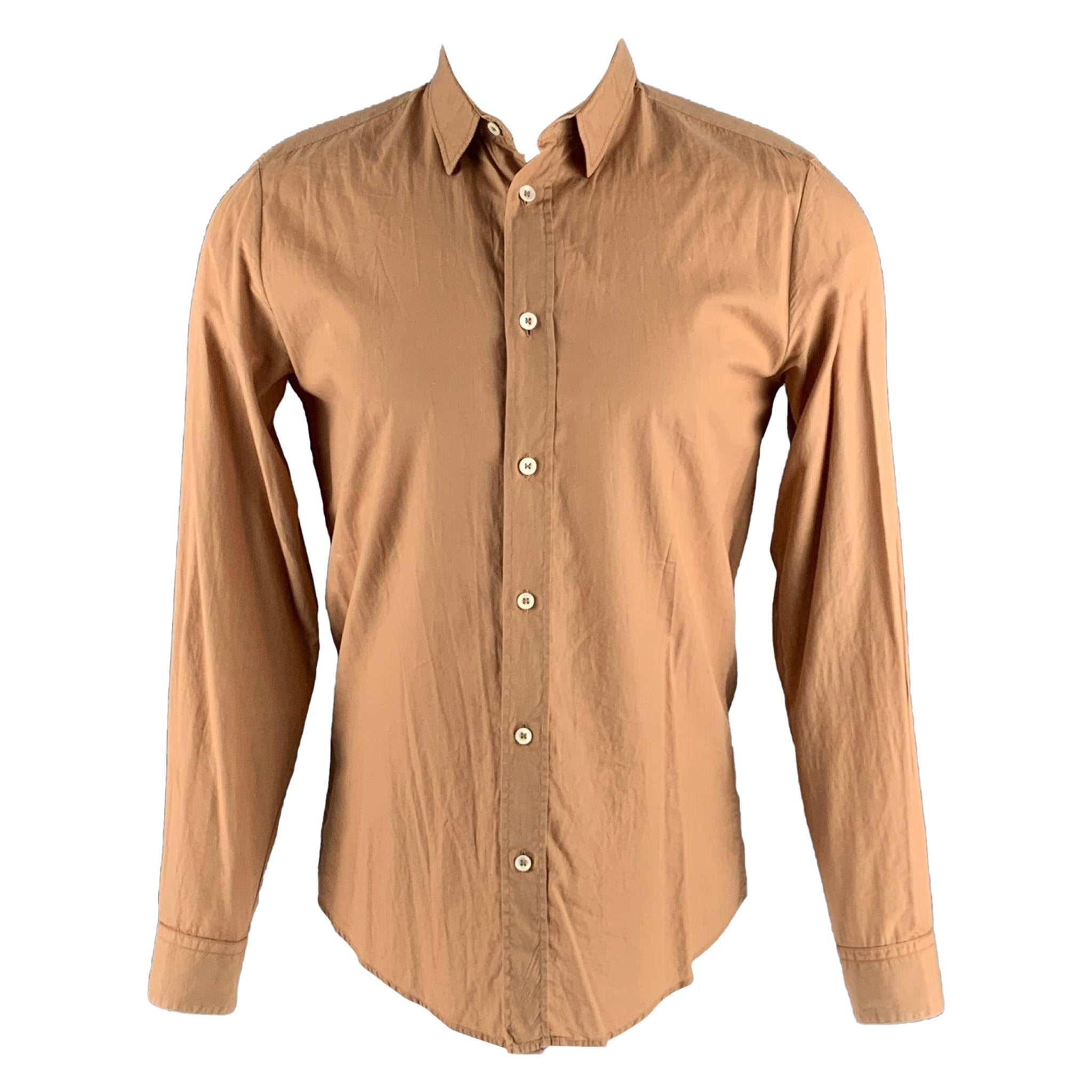 MAISON MARTIN MARGIELA Size S Orange Cotton Slim Fit Long Sleeve Shirt For Sale