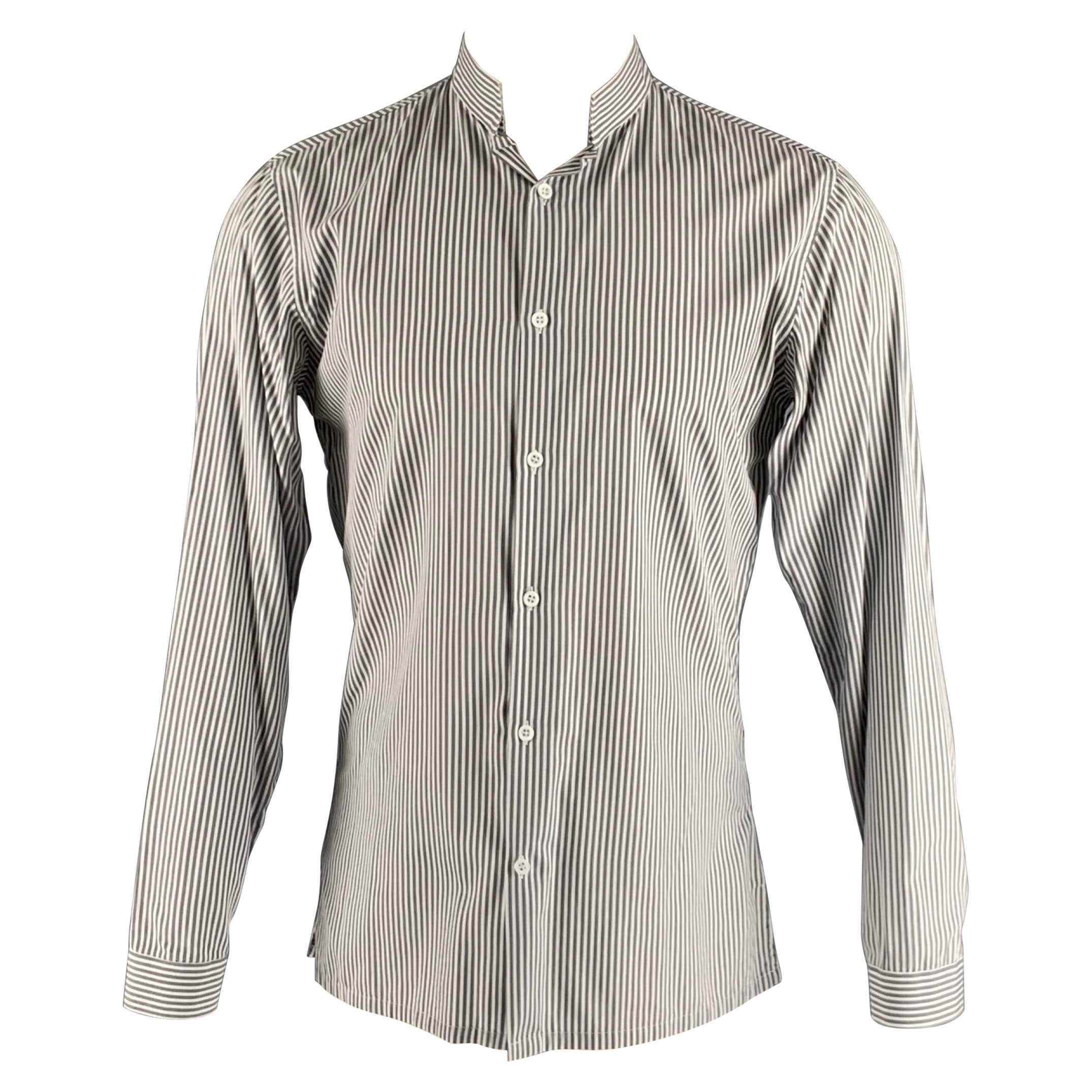 CHRISTIAN DIOR Size M Grey White Stripe Long Sleeve Shirt For Sale