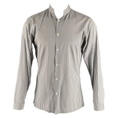 CHRISTIAN DIOR Size M Grey White Stripe Long Sleeve Shirt