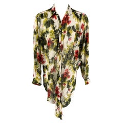 JEAN PAUL GAULTIER Size XL Green Multi-Color Abstract Floral Long Sleeve Shirt