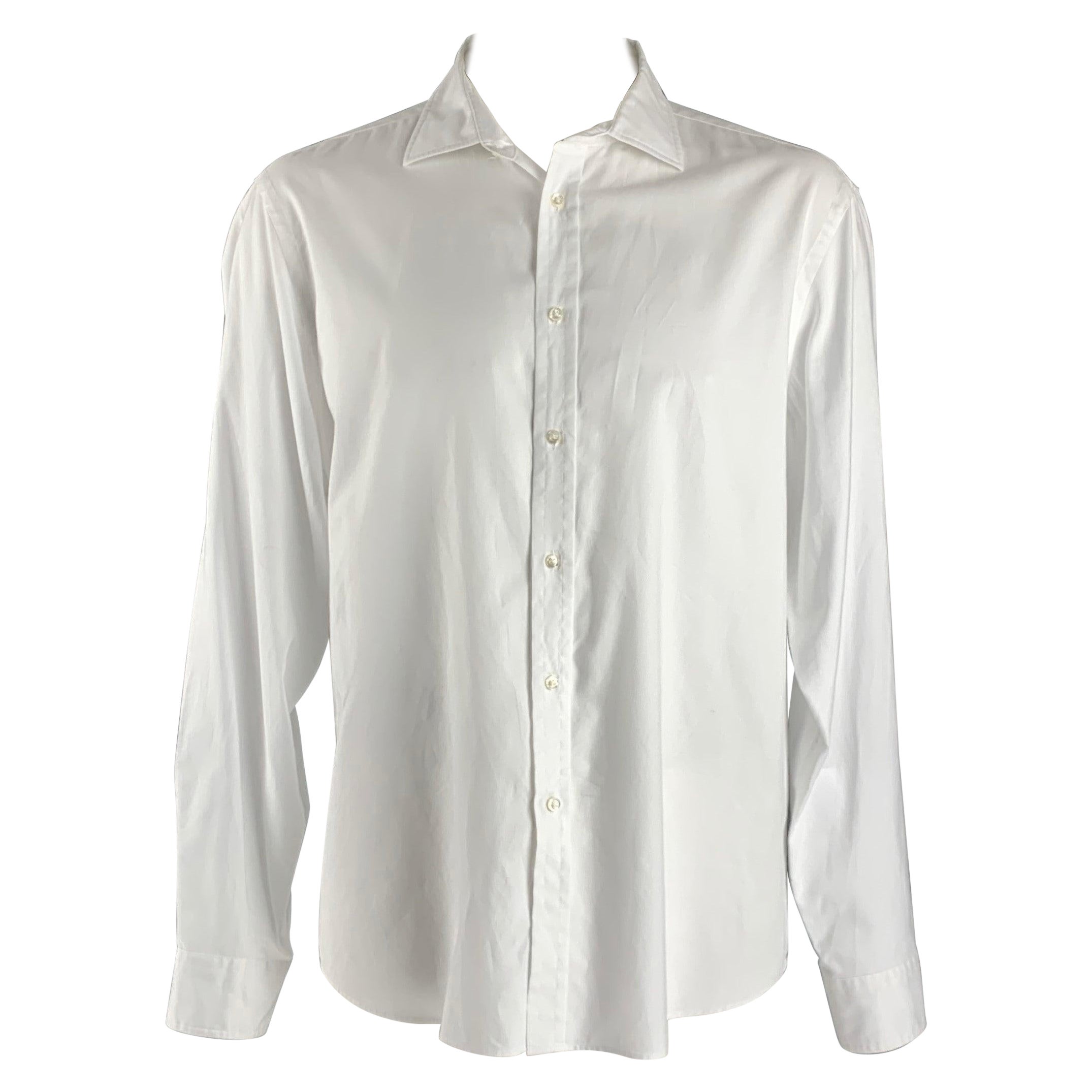 RALPH LAUREN Size XL White Cotton Button Up Long Sleeve Shirt For Sale