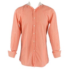 RALPH LAUREN Langarmhemd aus Baumwolle mit französischen Manschetten, Größe M, orange-weiß gestreift